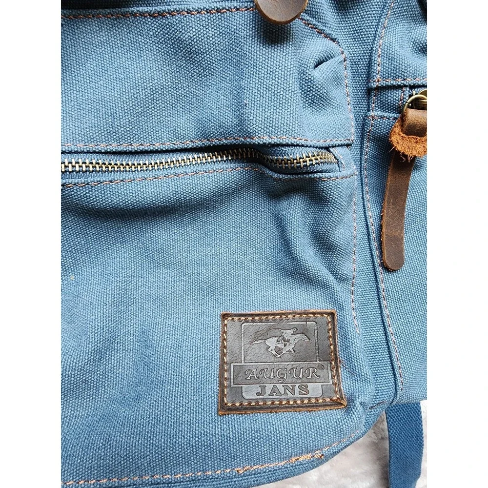 Augur Jans Denim Backpack Blue Vintage Rucksack Magnetic Snap Drawstring Mens